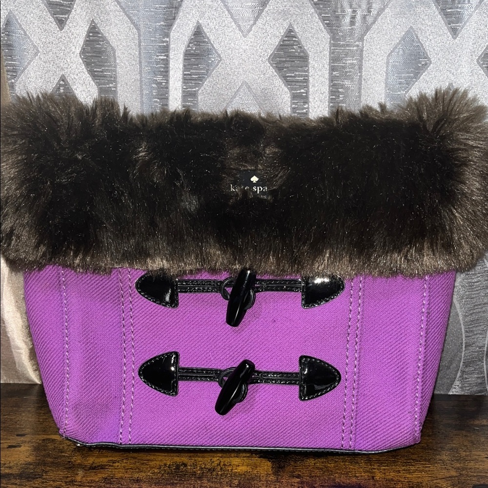 Kate Spade Purple Tote with Faux Fur and Black Accents
